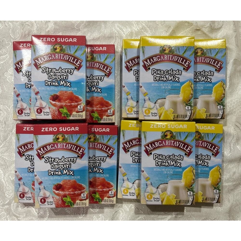 12 Boxes Margaritaville (6) Pina Colada & (6) Strawberry Daiquiri Mix 72 Singles